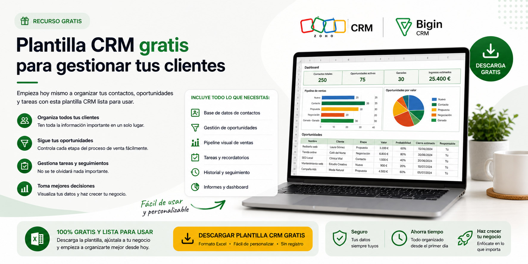 Plantilla CRM gratis para organizar clientes